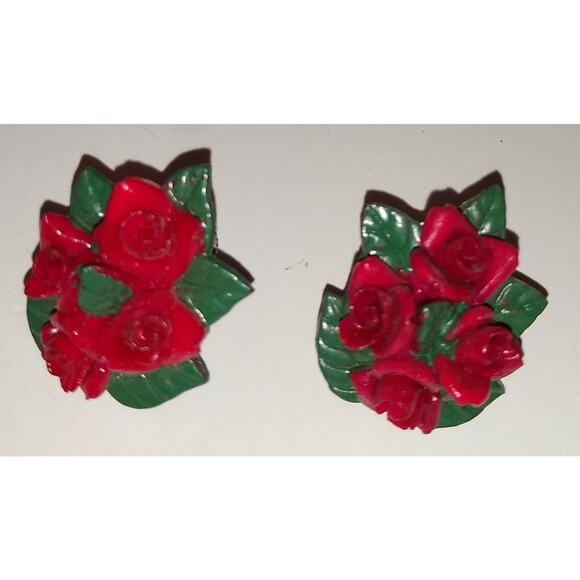 Vintage 1950's Japan Celluloid Bouquet Roses Screw Back Earrings - Picture 1 of 3